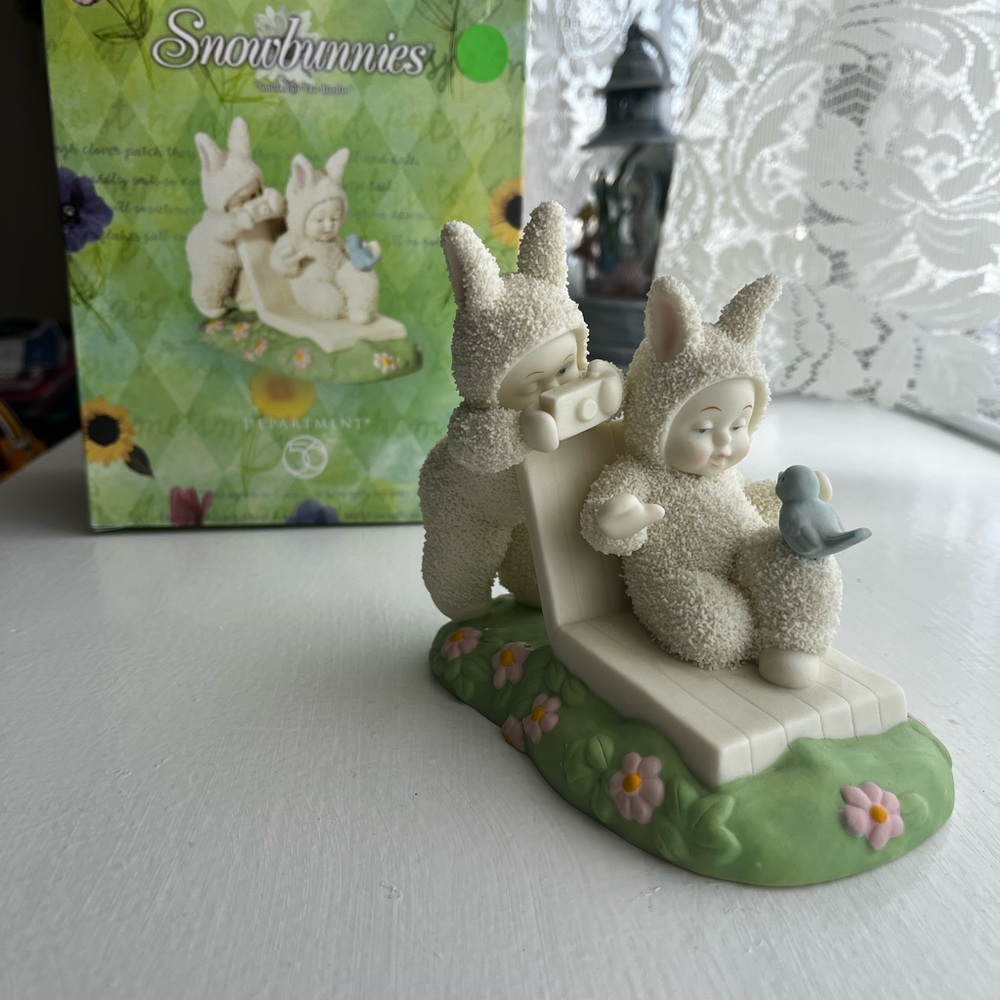 Snowbunnies Figurine with Cream and Green Accents
